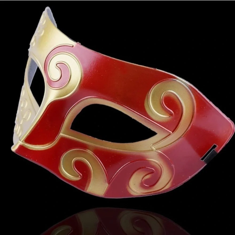 Venitian Masquerade Mardi Gras Masks, Hard Plastic Gold, Red, Silver colors, EUC